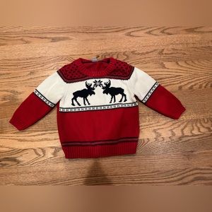 Janie and Jack Red and White Moose Sweater